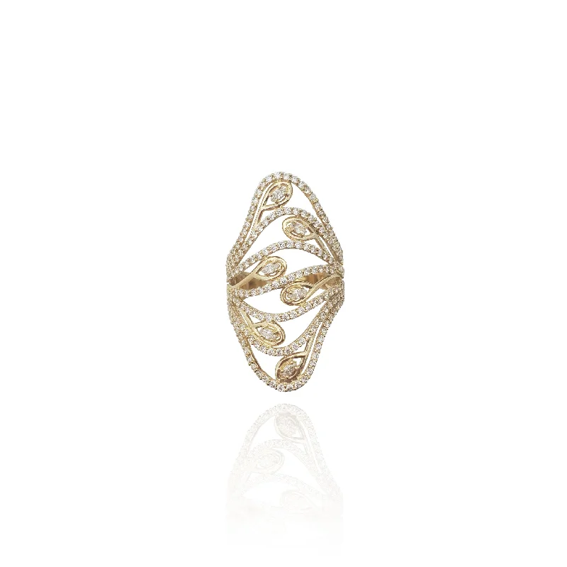 women's rings with geometric design -Long Finger Cocktail CZ Ring (14K)