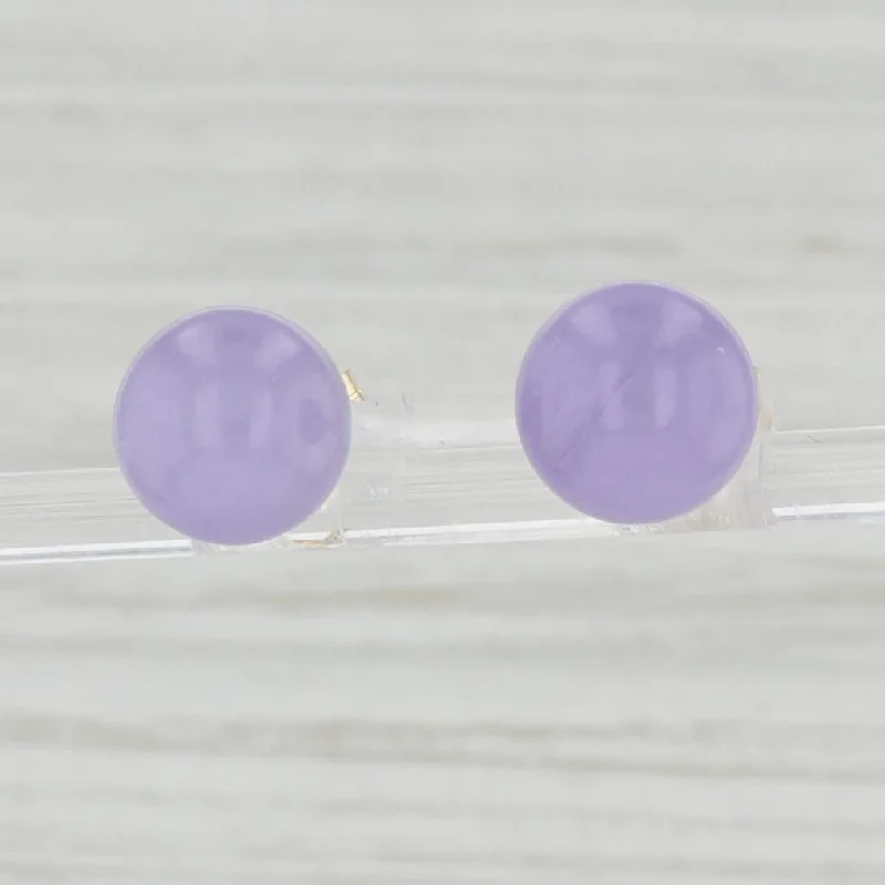 women's earrings with teardrop gemstone -Lavender Jadeite Jade Bead Stud Earrings 14k Gold Pierced Studs