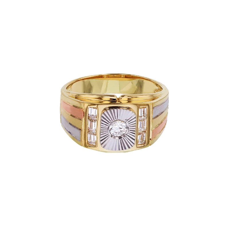 women's rings with three-stone setting -Tricolor Channel Setting Square Fluted Men's Ring (14K)