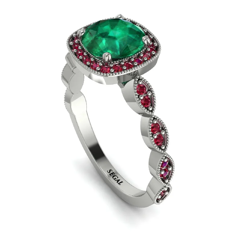 women's engagement rings with moissanite center -Vintage Inspired Emerald Halo Ring - Frances No. 51