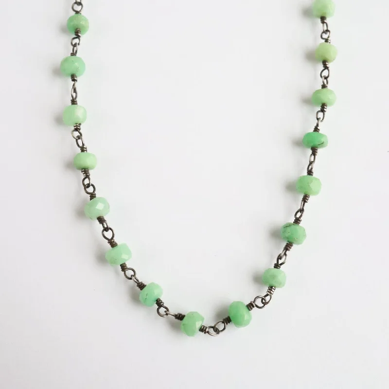 women's necklaces with rope chain -Chrysoprase Oxidized Rosary Chain Necklace