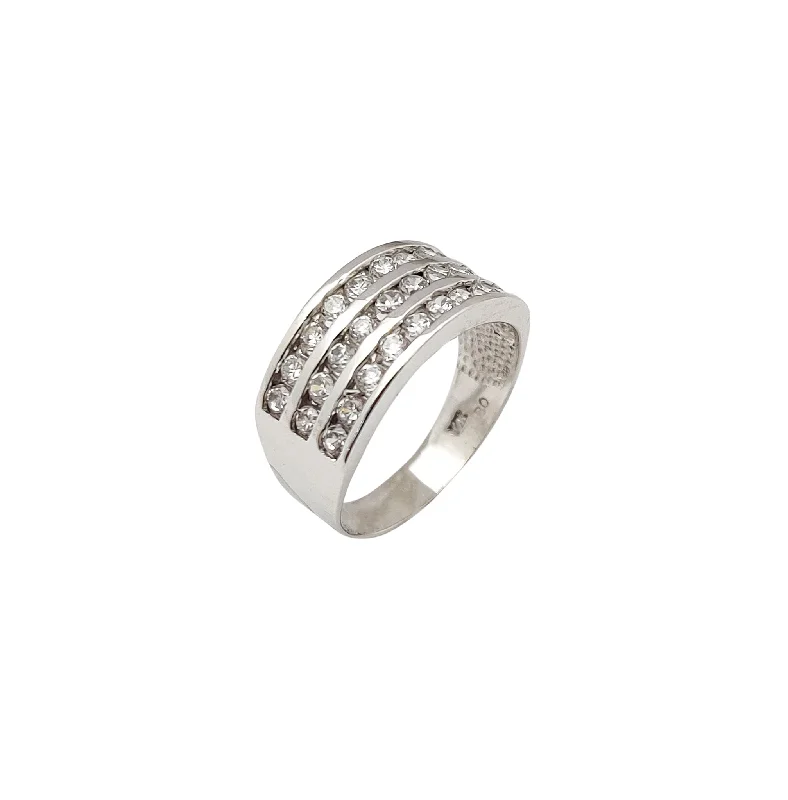 women's rings with textured metal band -Triple Row Channel Setting CZ Ring (14K)