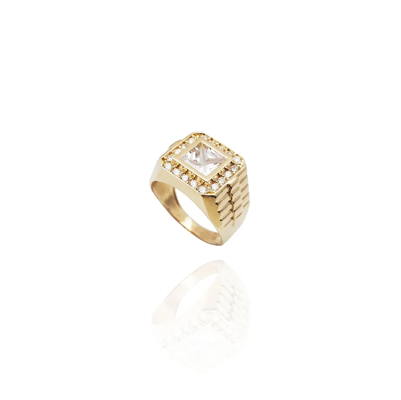 women's rings with statement stone -Square Steps CZ Ring (14K)