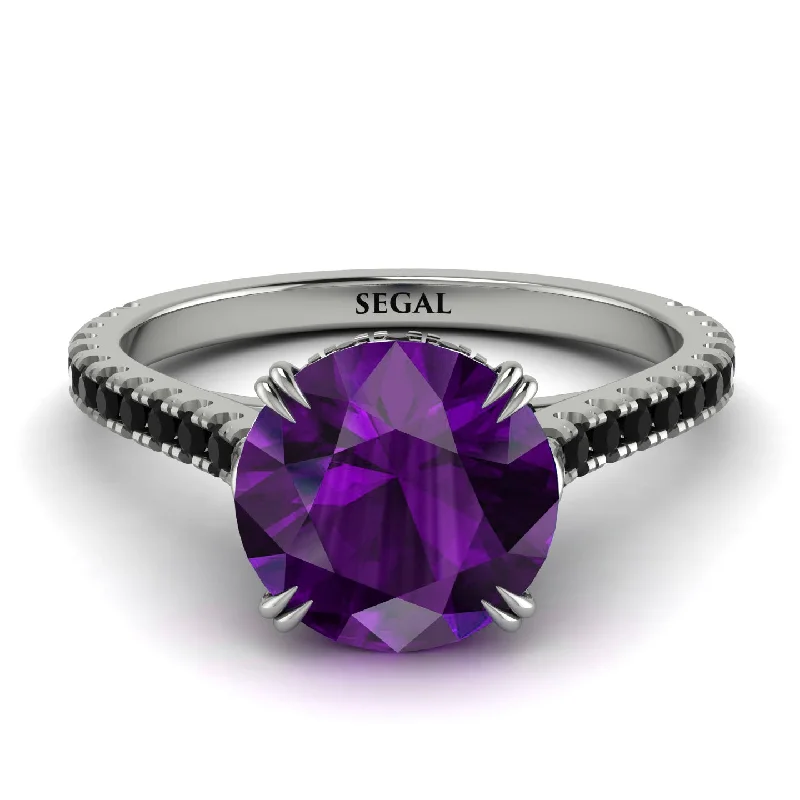 women's engagement rings with floral design -Hidden Diamond Double Cat Claw Prongs Amethyst Ring - Hazel No. 309