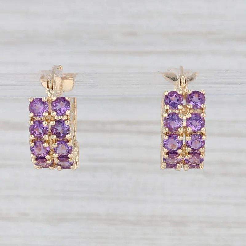 women's earrings with hoop and charm -New 2.34ctw Amethyst Hoop Earrings 14k Yellow Gold Pierced Round Hoops