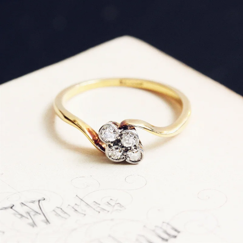 women's engagement rings with large center stone -Charming Vintage Diamond Flowerette Ring