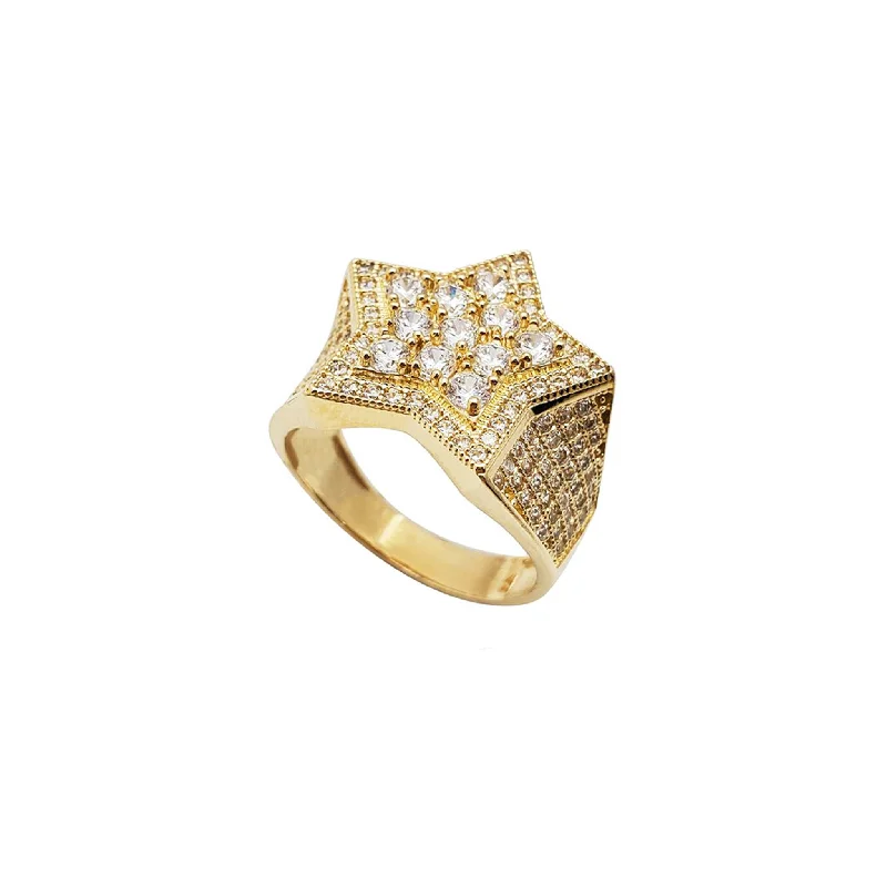 women's rings with pave diamonds -Iced-Out Permafrosted Star Ring (10K)