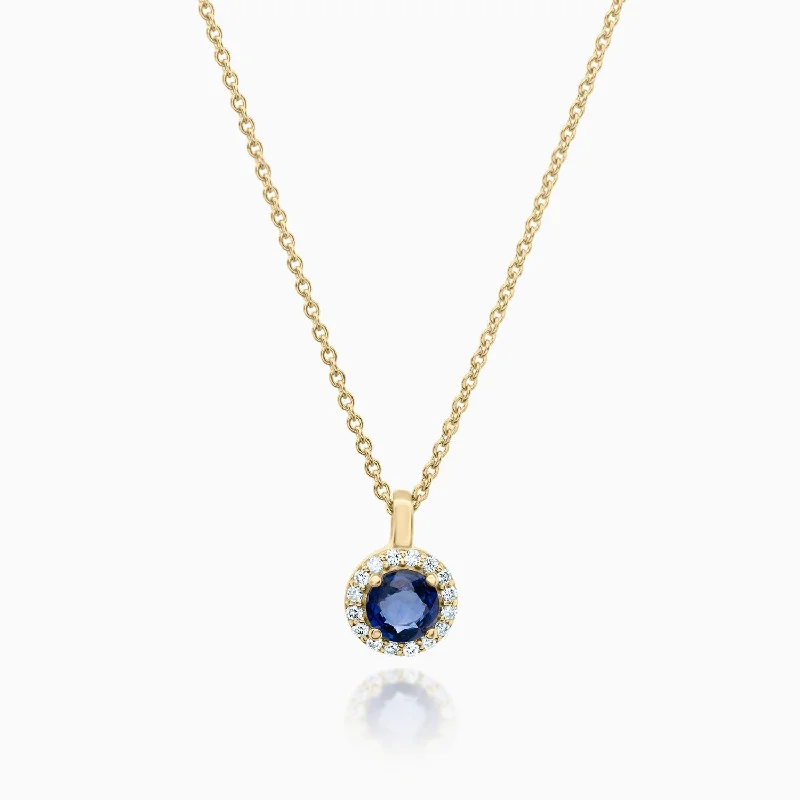 women's necklaces with fine silver chain -Sapphire Halo Pendant Necklace