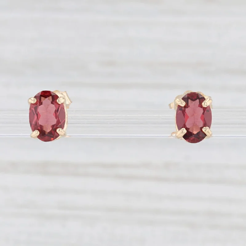 women's earrings with colored stones -New 1.70ctw Oval Garnet Stud Earrings 14k Yellow Gold January Birthstone