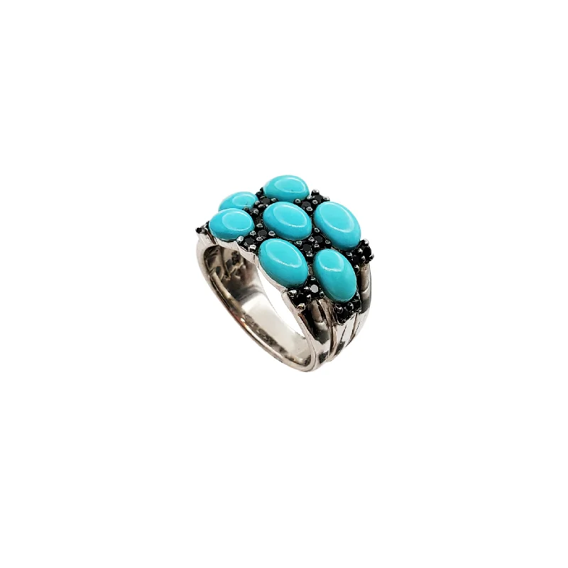 women's rings with vintage band -Turquoise Bridge CZ Ring (Silver)