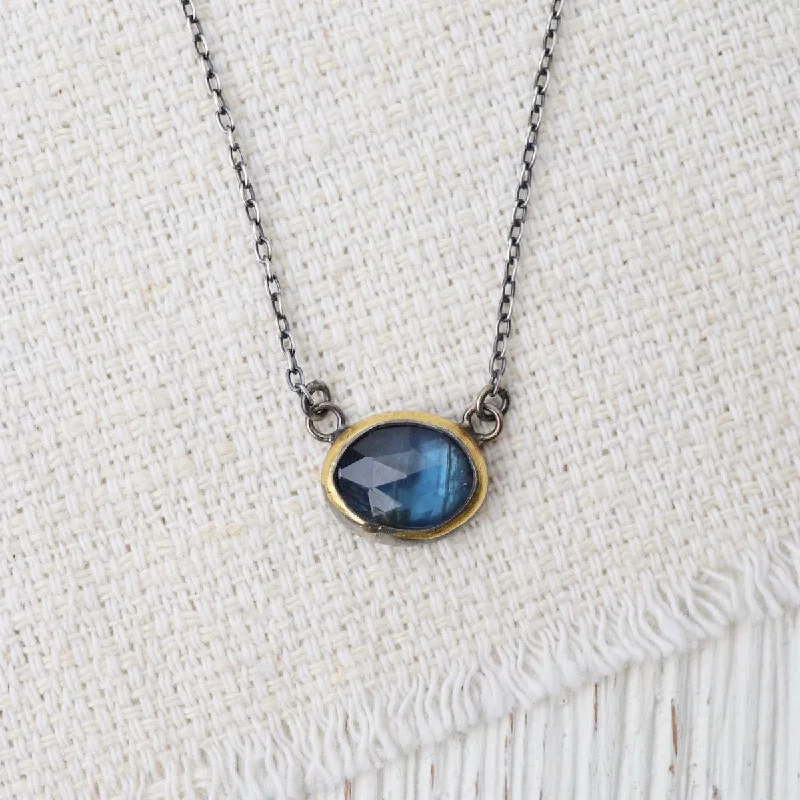 women's necklaces with elegant chain -Petite Teal Kyanite Crescent Rim Necklace