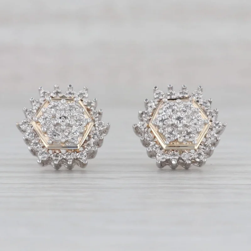 women's earrings with custom design -0.25ctw Diamond Cluster Stud Earrings 10k White Yellow Gold Pierced 2-Toned