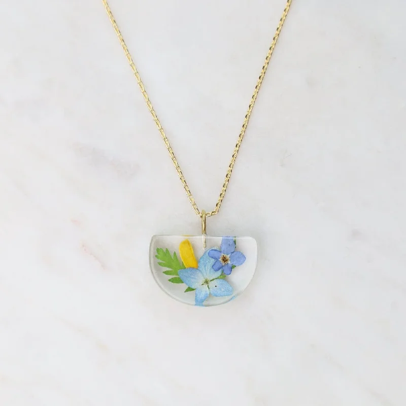 women's necklaces with personalized name -Botanical Half Moon Mixed Flower Necklace