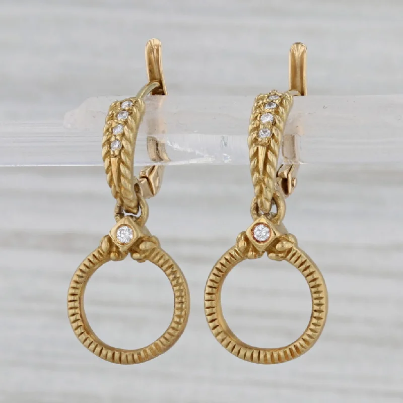 women's earrings with infinity symbol -Judith Ripka Diamond Circle Dangle Earrings 18k Yellow Gold Hinged Drops