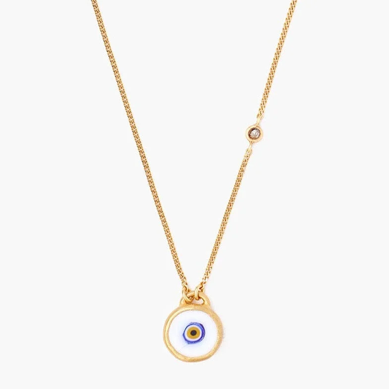 women's necklaces with gemstone -White Evil Eye Necklace With Champagne Diamond