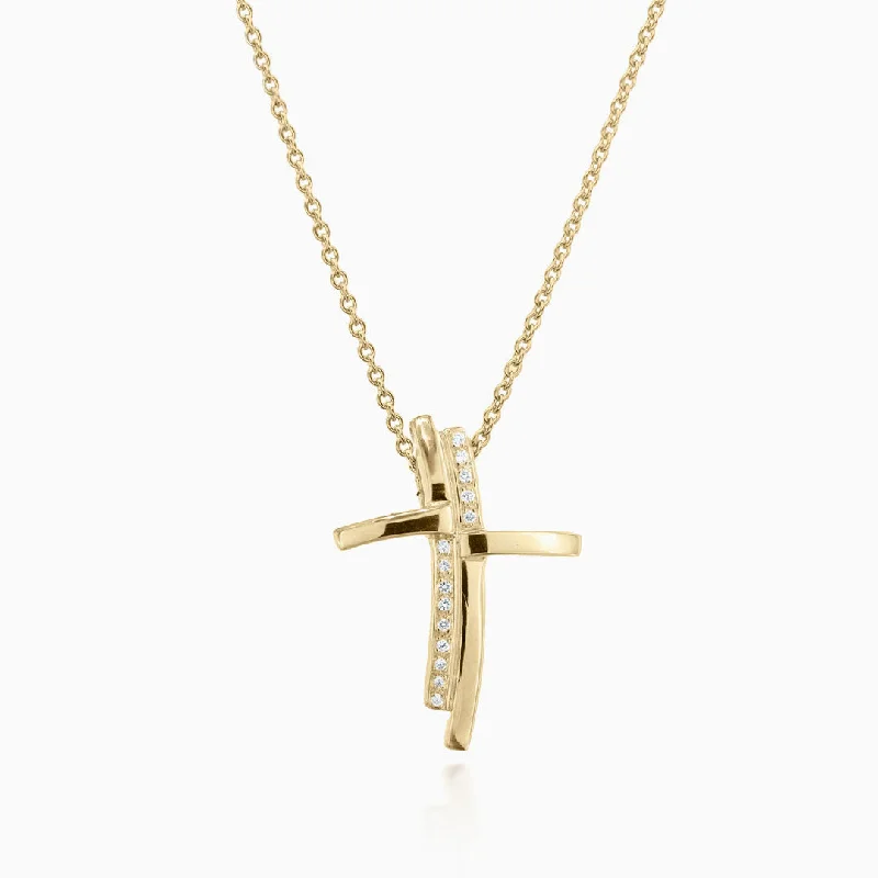 women's necklaces with elegant chain -Gold Split Cross Diamond Necklace