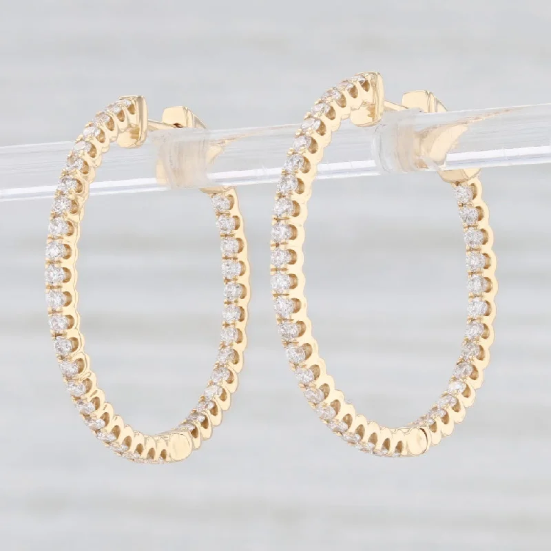 women's earrings with fancy hoop design -New 1ctw Inside Out Hoop Earrings 14k Yellow Gold Hinged Round Hoops