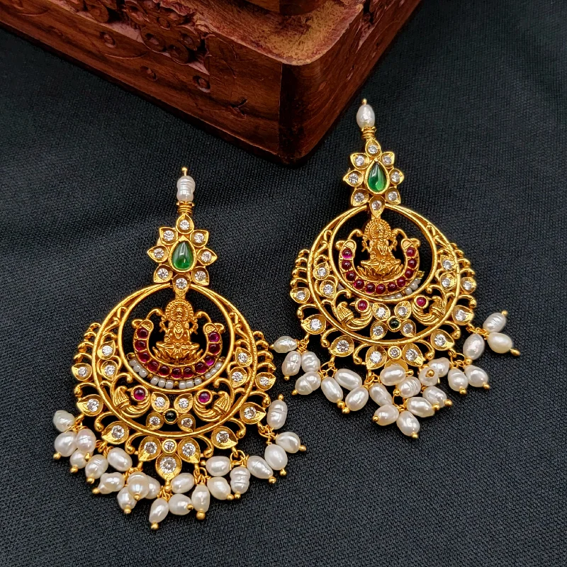 women's earrings with enamel finish -Lakshmi Chaandbali Kemp Earrings with Rice Pearls