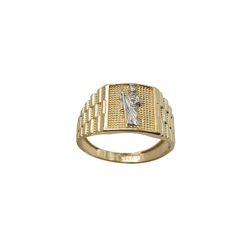 women's rings with channel setting -Two-Tone Saint Jude Emblem Ring (14K)