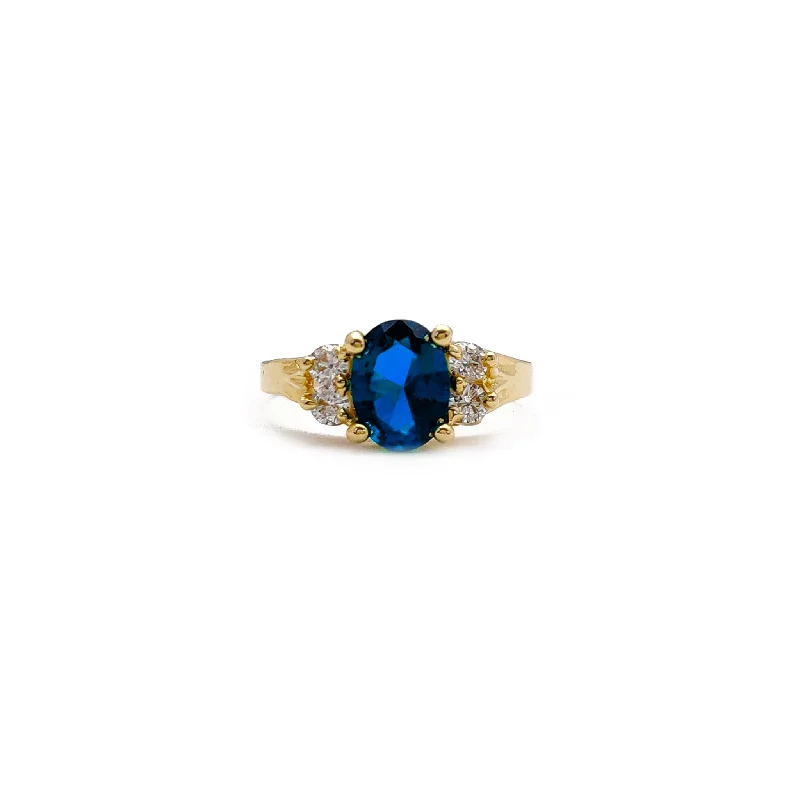 women's rings with pear-shaped diamond -Blue Oval Stone Ring (14K)