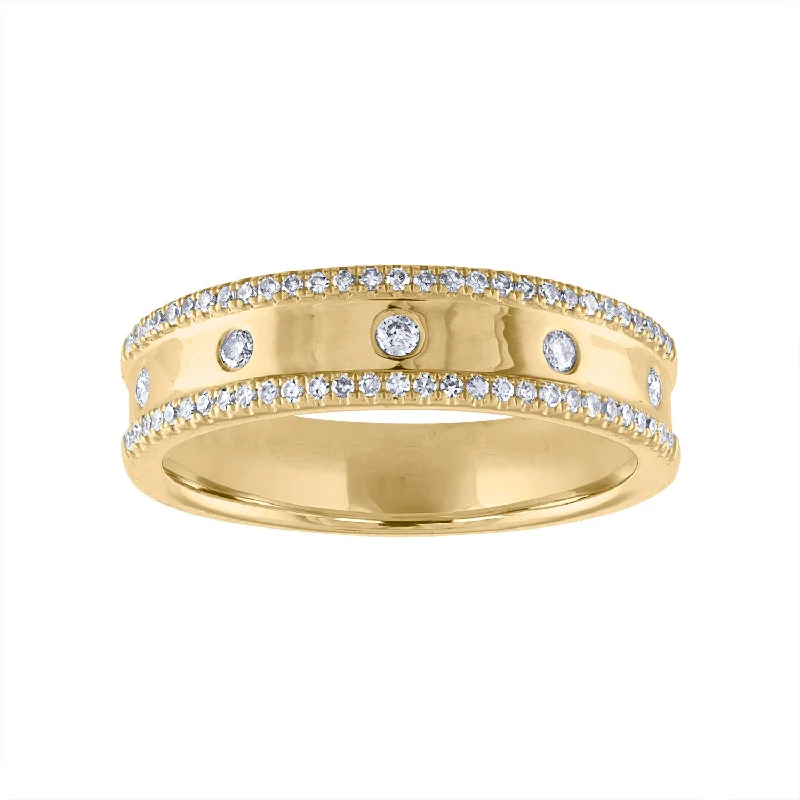 women's engagement rings with high setting -14KT GOLD SCATTERED DIAMOND TWO LINE RING