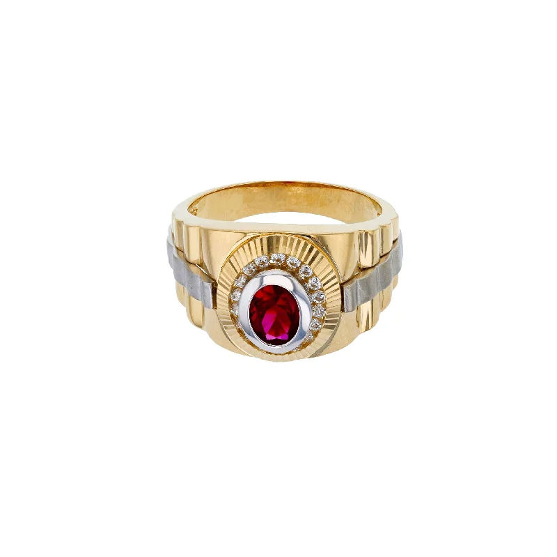 women's rings with oval-cut gemstone -Two-Tone Red-Stone Presidential Ring (14K)