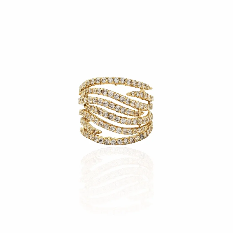 women's rings with unique pattern -Waves CZ Ring (14K).