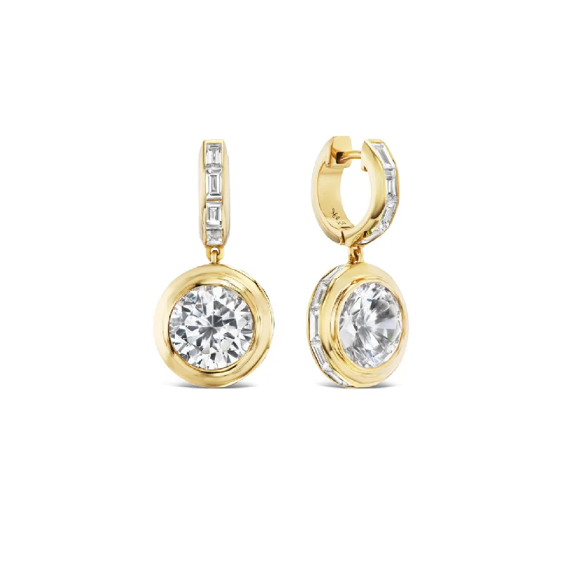 women's earrings with custom engraving -SHIELD DROP EARRINGS WITH BAGUETTE ACCENTS