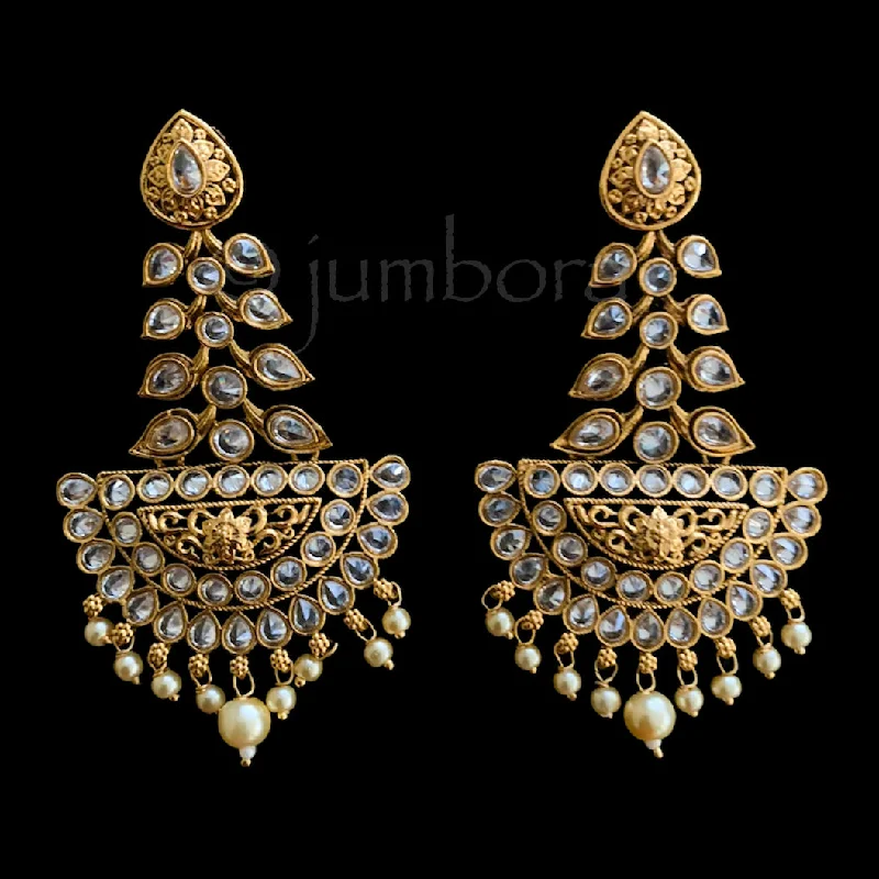 women's earrings with subtle elegance -Antique Gold Long statement white Earrings