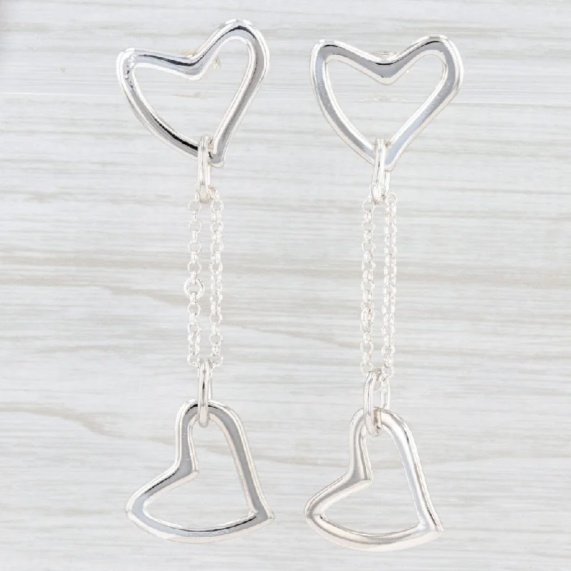 women's earrings with gold-plated design -New Dangling Hearts Earrings Sterling Silver Pierced Statement