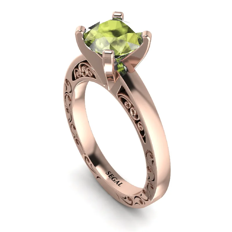 women's engagement rings with custom band -Vintage Solitaire Peridot Ring - Vera No. 702