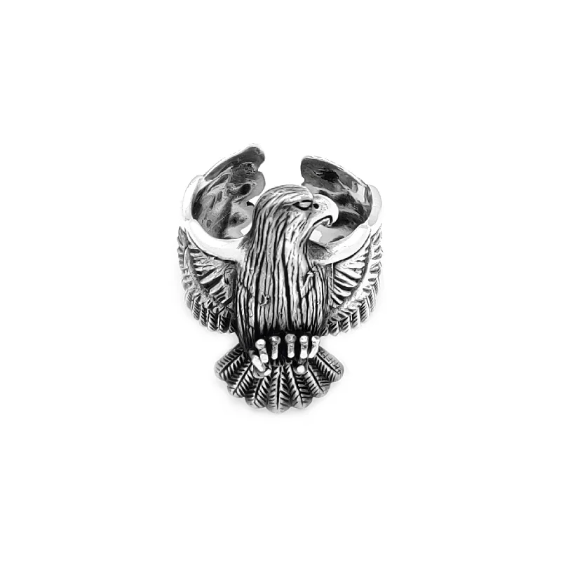 women's rings with infinity symbol design -Antique-Finish Eagle Ring (Silver)