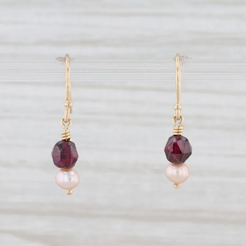 women's earrings with chic design -Garnet Cultured Pearl Bead Earrings 14k Yellow Gold Hook Posts Pierced