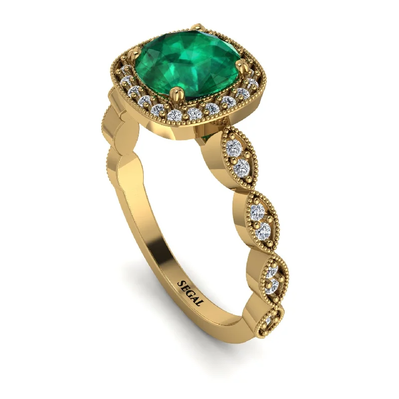 women's engagement rings with solitaire diamond -Vintage Inspired Emerald Halo Ring - Frances No. 4