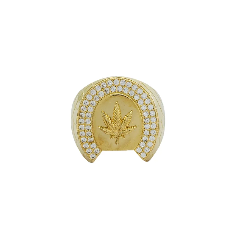 women's rings with layered look -Cobble Mosaic Accent Cannabis Leaf Ring (10K)