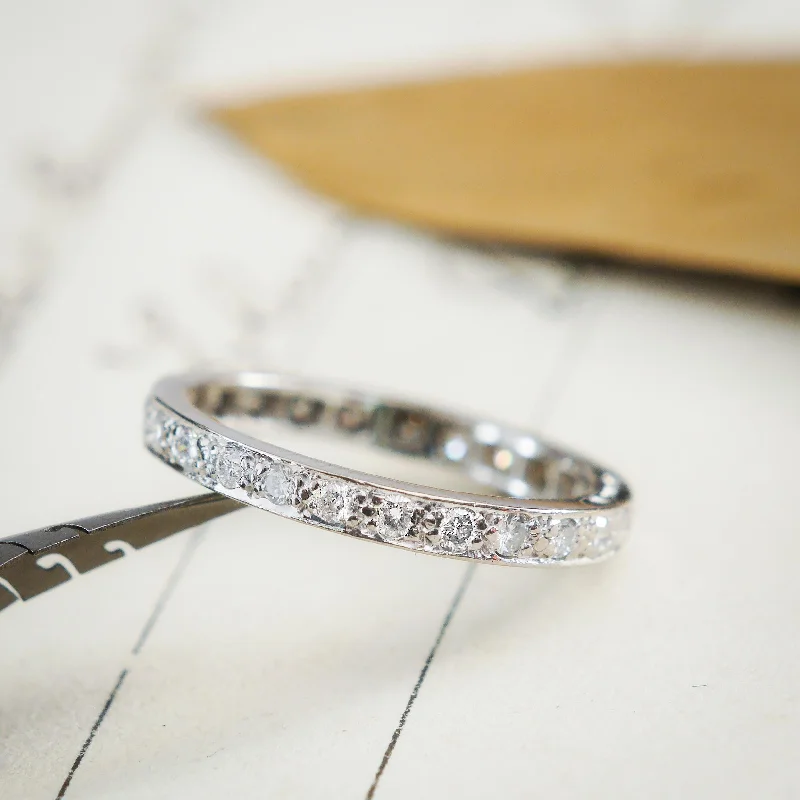 women's engagement rings with eternity setting -Vintage Size N/6.75 Diamond & White Gold Full Eternity Ring