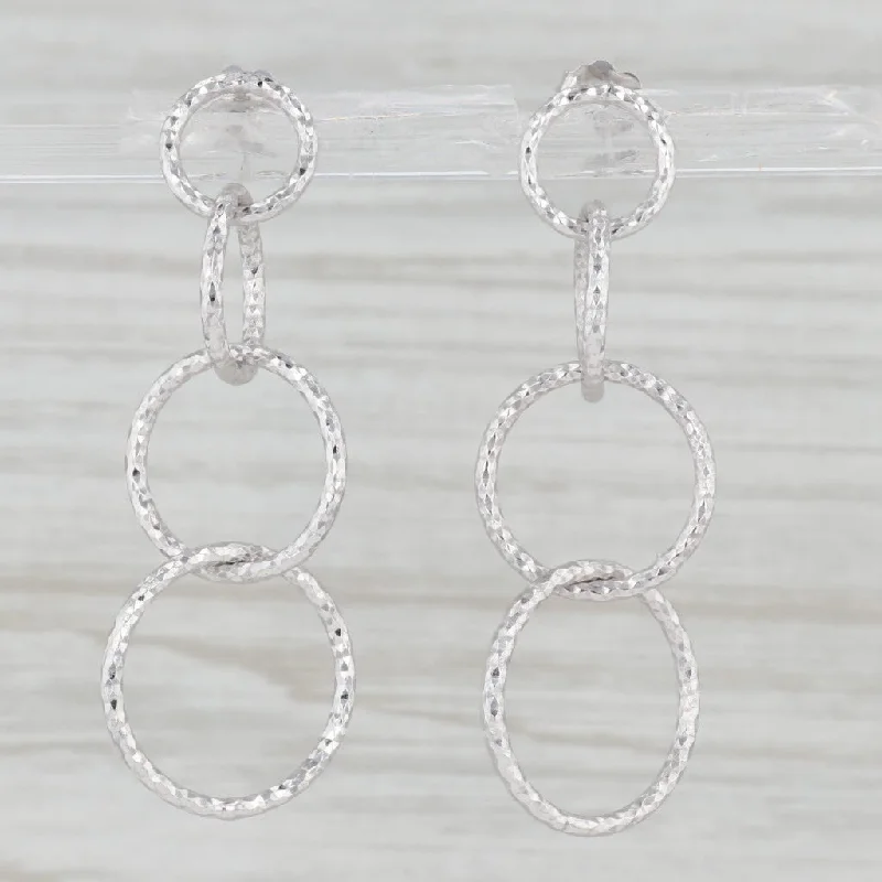 women's earrings with small studs -Dangling Circles Earrings 14k White Gold Pierced Drops Italian