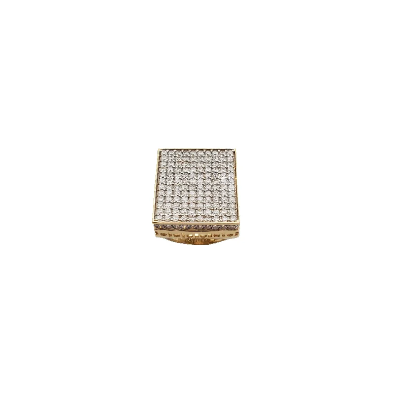 women's rings with halo setting -Iced-Out Square Panel Ring (14K)