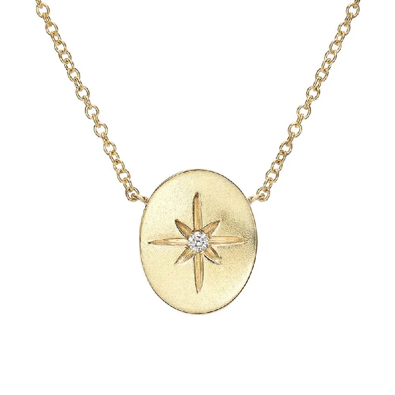 women's necklaces with cubic zirconia -14k Oval Disc Starburst Necklace