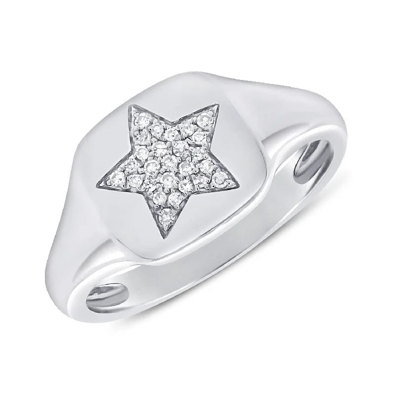 women's engagement rings with custom design -14k Gold & Diamond Star Signet Ring