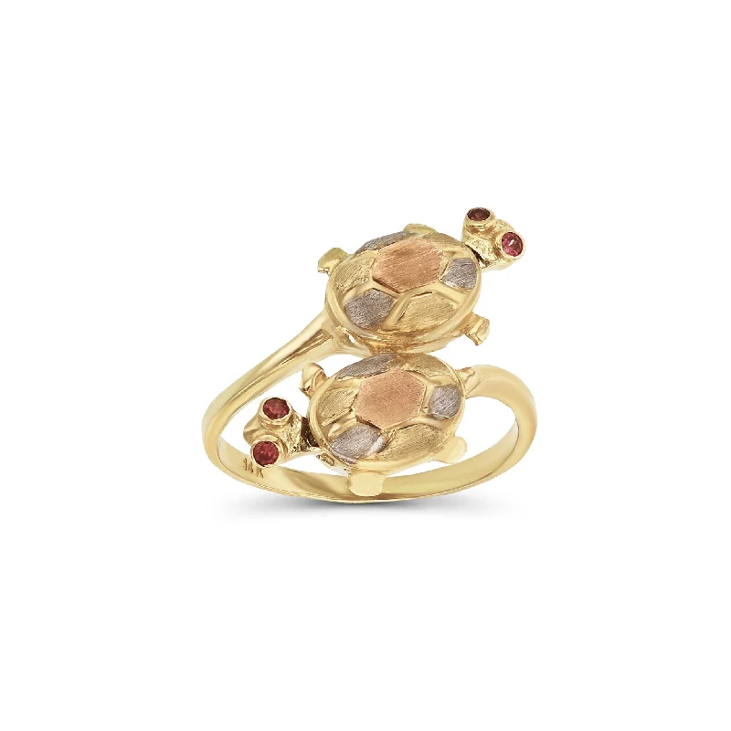 women's rings with statement gemstone -Stone-set Turtle Bypass Ring (14K)