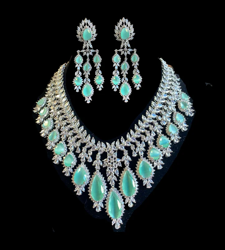 women's necklaces with adjustable length -BR66 Nafisa  necklace set in mint green  ( READY TO SHIP  )