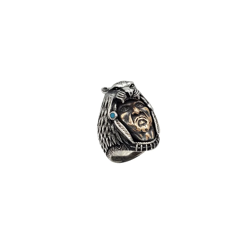 women's rings with custom engraving -Indian Head Wolf Ring (Silver)