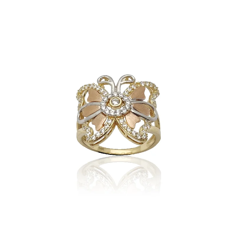 women's rings with side stones -Flared Butterfly Cocktail Ring (14K)