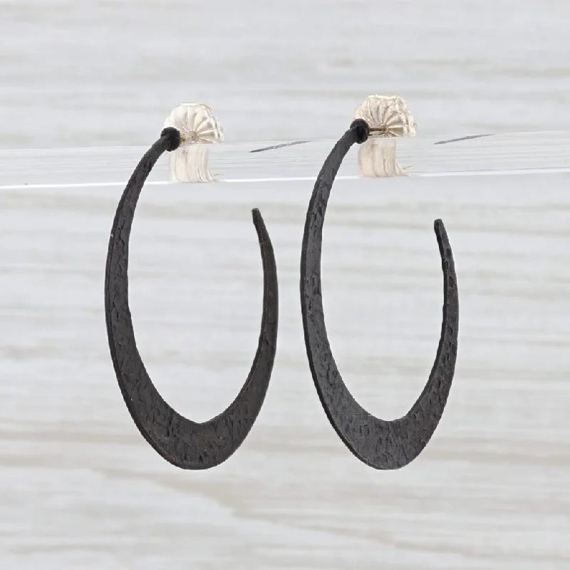 women's earrings with crystal embellishments -New Nina Nguyen Hammered Hoop Earrings Oxidized Sterling Silver Pierced Hoops