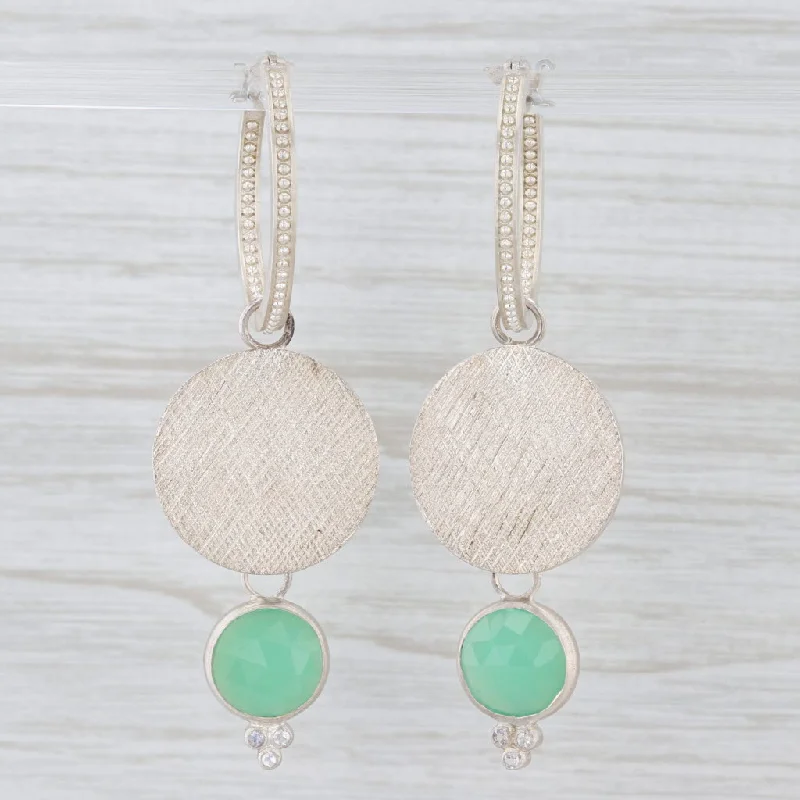 women's earrings with sleek finish -New Nina Nguyen Hoop Charms Earrings Green Chrysoprase Moonstone Sterling Silver