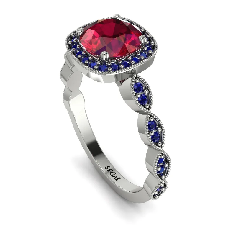 women's engagement rings with rose gold -Vintage Inspired Ruby Halo Ring - Frances No. 72