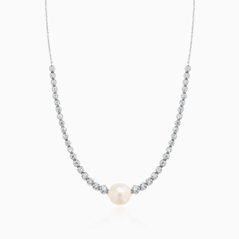 women's necklaces with clasp design -Half Tennis Necklace with a Pearl