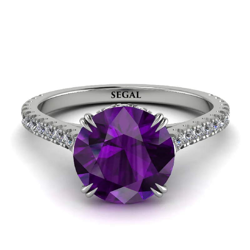 women's engagement rings with tapered baguette -Hidden Diamond Double Cat Claw Prongs Amethyst Ring - Hazel No. 303