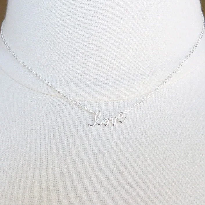 women's necklaces silver -Mini Cursive "love" Necklace